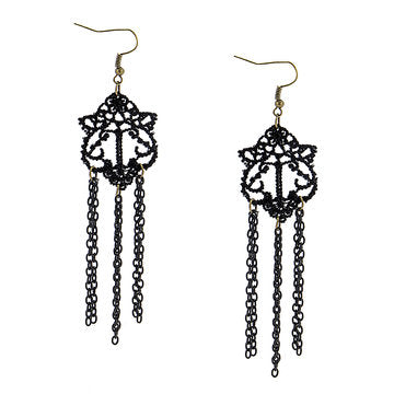 Cheap Black Lace and Tassel Drop Earrings