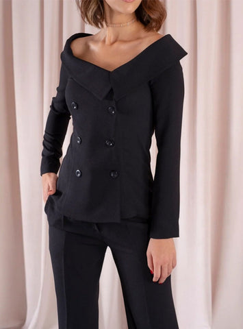 SEXY OFF-SHOULDER FULL SLEEVE BLAZER DOUBLE TWO PIECE SUIT