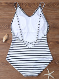 Striped Black Cut Out Swimsuit