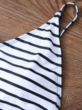 Striped Black Cut Out Swimsuit