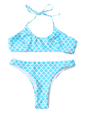 Halter Fish Scale Print Kids Bikini