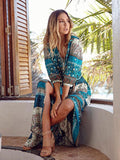 Floral 3/4 Sleeve V Neck Maxi Chiffon Bohemia Dress