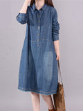 Chic Comfort Denim Long-Sleeved Maxi Dress