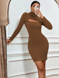 SEXY OPENWORK SLIM LONG SLEEVE DRESS