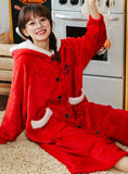 RED CHRISTMAS REINDEER FLANNEL NIGHTGOWN WOMEN'S BATHROBE