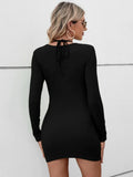 CASUAL HALTER HOLLOW SHORT LONG SLEEVE DRESS
