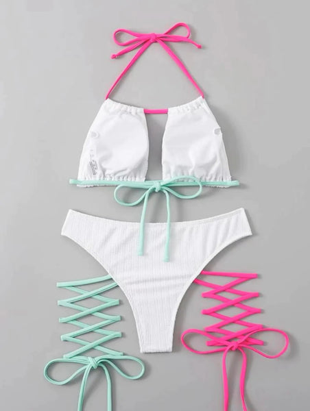 Lace-Up Split Two-Piece Bikini – Solid Color