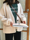 WOMEN CARDIGANS SWEATER V NECK SOLID LOOSE