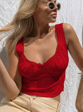 STRAPS LOW CUT BOW RUCHES CROP TOP