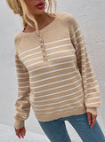 STRIPED PULLOVER BUTTON CARDIGAN SWEATER TOP