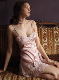SEXY LACE SATIN STITCHING NIGHTGOWN