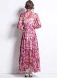 LONG SLEEVE CHIFFON PRINTED BOW TIE DRESS
