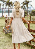 LOOSE CASUAL V-NECK SOLID COLOR DRESS