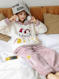 PURPLE MUSIC PIG CORAL VELVET PAJAMAS THICKEN WARM CATIONIC