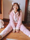 PINK HIGH NECK RABBIT CORAL VELVET PAJAMAS
