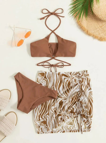 WOMEN PRINTED THREE PIECE BIKINI