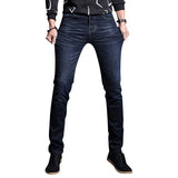 Legs Elastic Denim Jeans Dark Blue Casual Straight