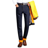 Slim Denim Straight Leg Mid-Waist Jean for Men Casual Business Thicken Cotton