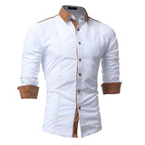 Plus Size Cotton Designer Dress Shirt for Men Long Sleeve Buckskin Collar Patchwork