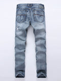 Casual Men's Fashion Jeans Mid Waist Hole Worn Slim Fit 