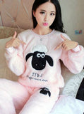 FASHION PINK SHEEP PYJAMAS SETS THICK VELVET SUIT
