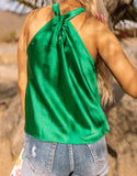 Slim Summer V-neck Sleeveless Satin T-shirt