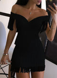 Off the Shoulder Tassel Tight Dress