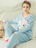 BLUE COLOR CAT HEADBAND PYJAMAS SETS THICK SUIT