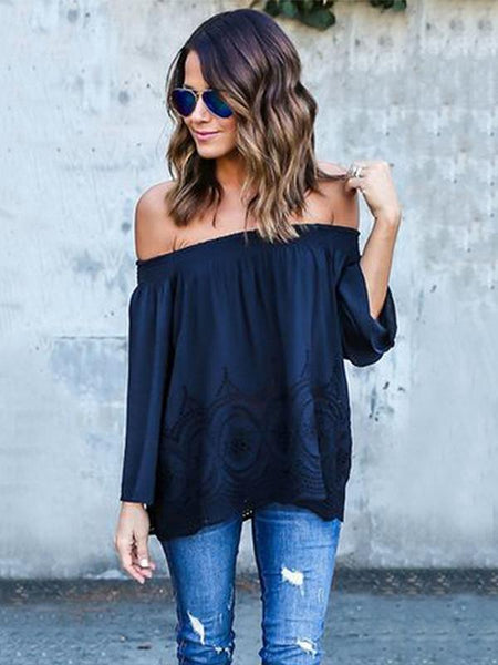 Urbann Vibe Womens Chic Off Shoulder Long Sleeve Blouse With Relaxed Fit And Asymmetric Hem