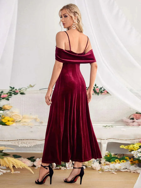 Strap Temperament V-neck Holiday Split Ruffled Dress main image 0