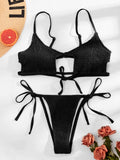 SOLID COLOR HOLLOW PLEATS BIKINI