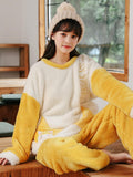 YELLOW STAR CAT CORAL VELVET PAJAMAS WOMEN ADD VELVET