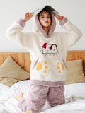 PURPLE MUSIC PIG CORAL VELVET PAJAMAS THICKEN WARM CATIONIC