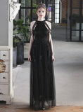 TULLE SEUQINS HALTER BEADING PROM DRESS