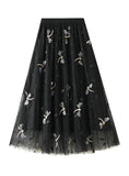 3D EMBROIDERED DRAGONFLIES DOTTED GAUZE SKIRT