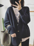 WOMEN CARDIGANS SWEATER V NECK SOLID LOOSE