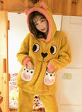 YELLOW BEAR CORAL VELVET PAJAMAS FEMALE WINTER