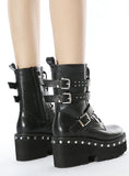 RIVET THICK-SOLED MOTORCYCLE MARTIN BOOTS
