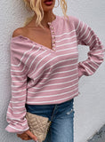 STRIPED PULLOVER BUTTON CARDIGAN SWEATER TOP