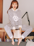 PINK HIGH NECK RABBIT CORAL VELVET PAJAMAS
