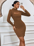 SEXY OPENWORK SLIM LONG SLEEVE DRESS