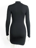 Slim Long Sleeve Black Dress Elegant Party Short Dress