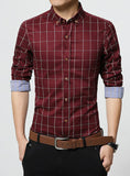 Slim Fit Men Long Sleeve Shirt Men Plaid Cotton Casual Men Shirt