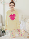 YELLOW COLOR PINK HEART PYJAMAS SETS THICK VELVET SUIT