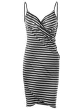 Striped Dress V-neck Spaghetti Strap Women Knee-length