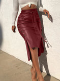 Gorgeous Lace Up High Slit Maxi Velvet Skirt