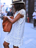 Beach Short Dress Tassel Black White Mini Lace Dress