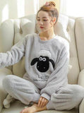FASHION PINK SHEEP PYJAMAS SETS THICK VELVET SUIT