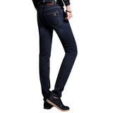 Legs Elastic Denim Jeans Dark Blue Casual Straight