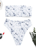 Printing Scoop Back Soft Strapless Marble Bikinis Swimsuits